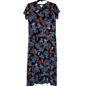 J Jill Dress Womens Sz Small Blue Red Floral Maxi Pockets Soft Jersey Knit S